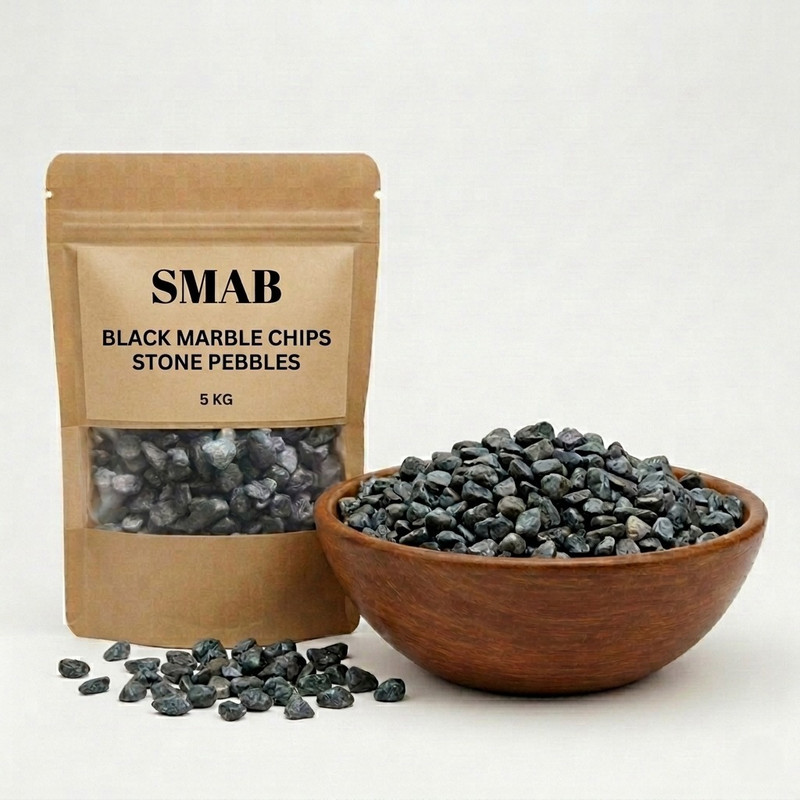SMAB Natural Black Stone Pebbles Marble Chips for Plant Pots Aquarium and Decor Regular, Painted Asymmetrical Granite, Marble Stone(Black 5 kg)
