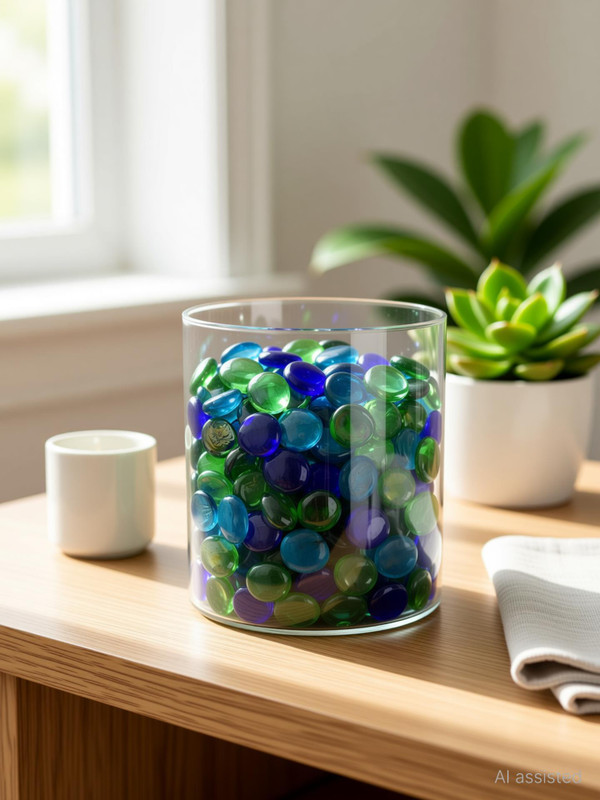 Colour Stone Smooth Glass Pebble Stones For Aquarium Plant Pots Garden Home Decoration (500g) Carved, Polished, Regular Round Fire Glass Pebbles(Multicolor 500 g)