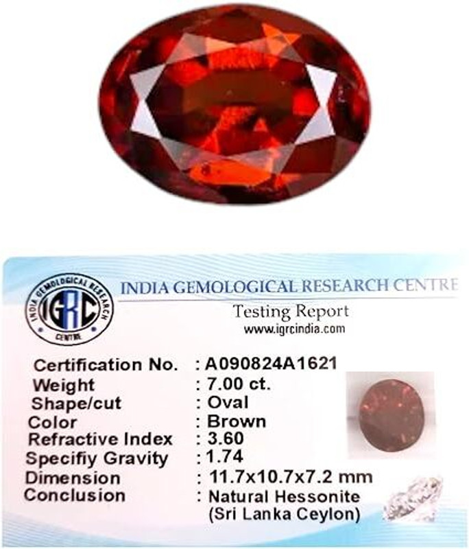 IGL Natural Ceylon Srilankan Hessonite Gemstone Regular Oval Crystal Stone(Red 5 g)