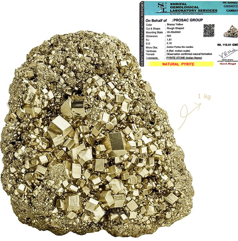 Prosac Pyrite Stone Original Pyrite 40 to 80 Gram Regular Angular Crystal Stone(Gold 50 g)