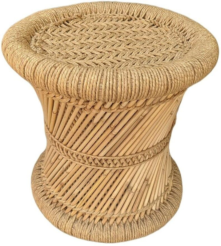 eXtend cReation Handmade and Natural Bamboo Mudda Stool With Beige - 12 X 12 Inch Outdoor & Cafeteria Stool(Beige, Pre-assembled)