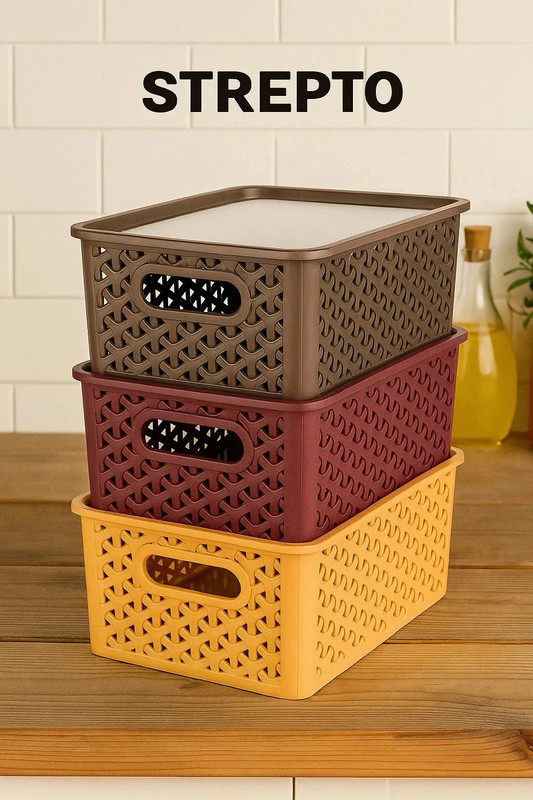 Angelware Plastic Multipurpose Plastic Baskets Home/Kitchen Storage Basket Pack of 3 Baskets Storage Basket(Pack of 3)