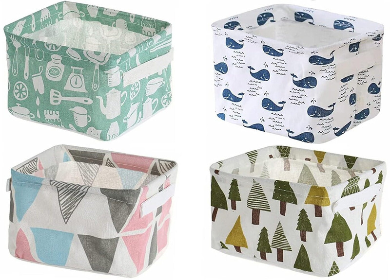 Bizbee Polypropylene Small Foldable Storage Box Multipurpose Canvas Fabric Storage Basket(Pack of 4)
