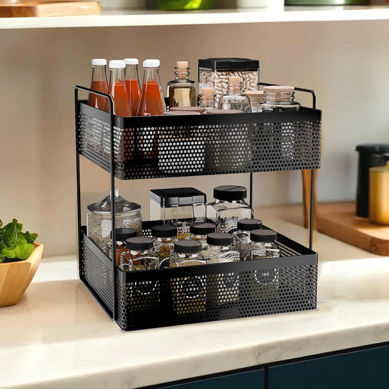 Arowanaa Steel 2-Tier Square Kitchen Rack Stand Organiser Storage Basket(Pack of 1)