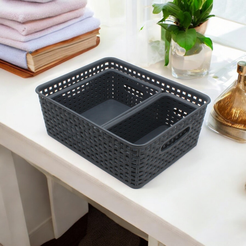 Jaycee Plastic Multipurpose Premium Sturdy Large Storage Basket Organiser for Kitchen | Office | Stationery | Cosmetics|Bathroom Storage Basket(Pack of 1)