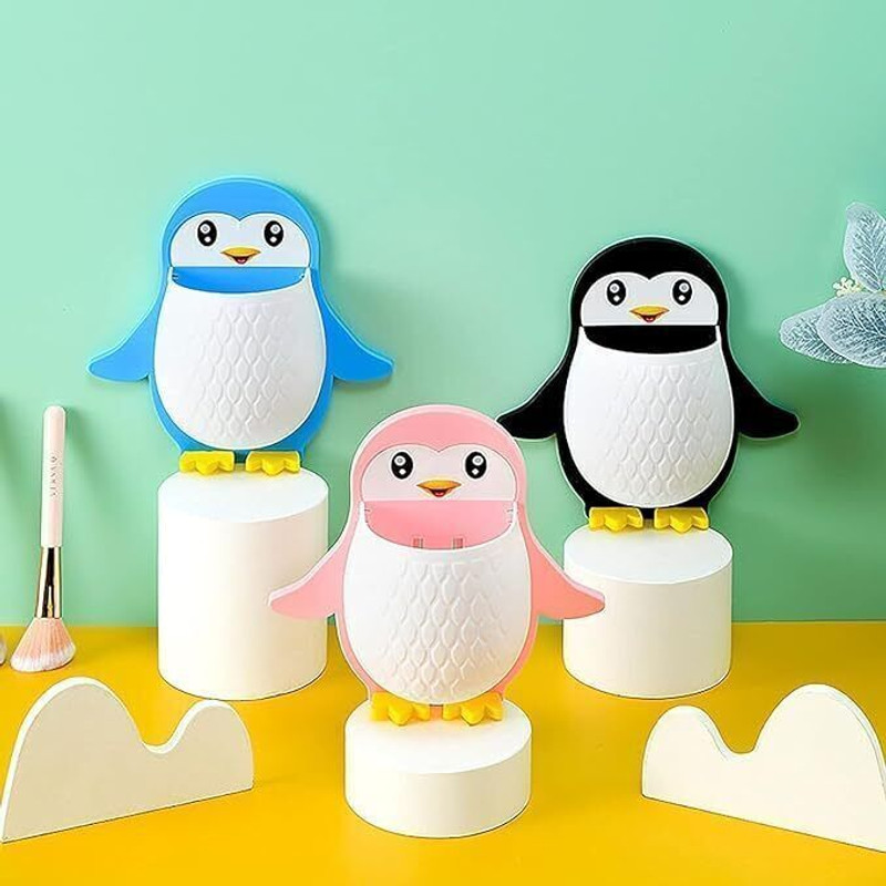 Shreejee Penguin Brush Holder/Brush Stand/Pen Holder for Kitchen/Bedroom/Office x3.55 Plastic Toothbrush Holder(Multicolor, Wall Mount)