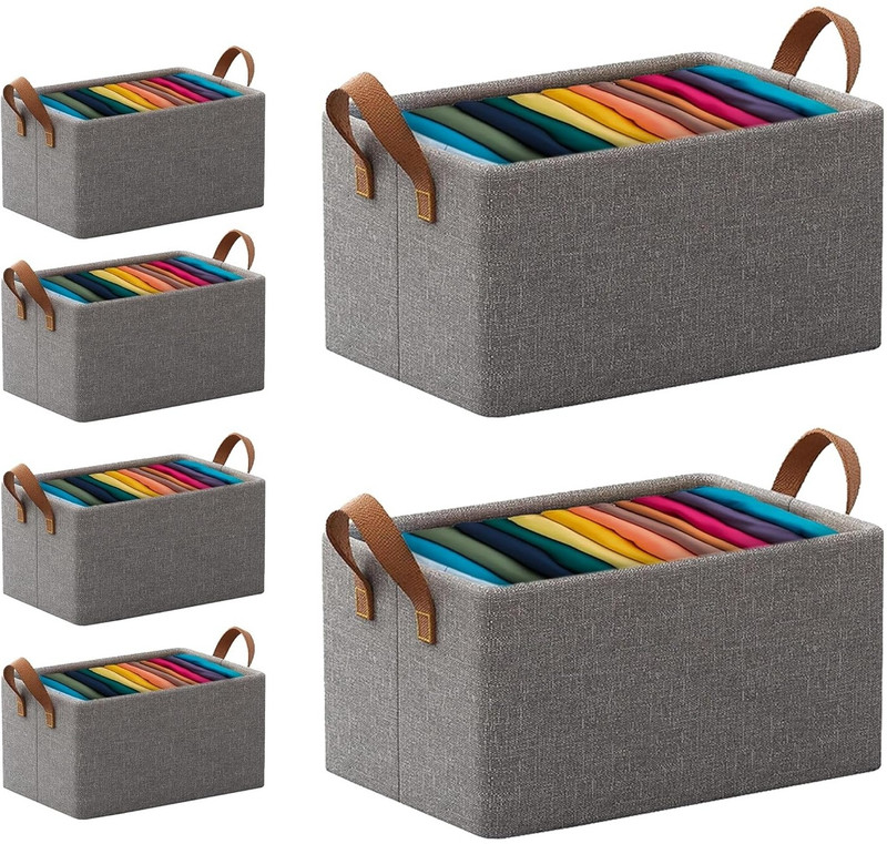 FUELBYTE Polyester Foldable 26 Liter Wardrobe For Clothes Organizer Storage Bag with Durable Handle Storage Basket(Pack of 6)