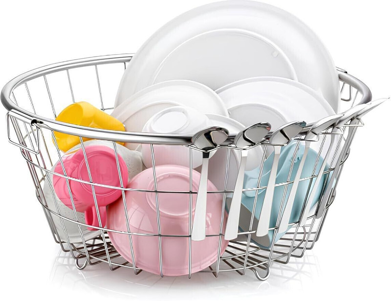 RS Enterprises Stainless Steel Stainless Steel Round Dish Drainer Basket for Kitchen/Dish Drying Stand Storage Basket(Pack of 1)