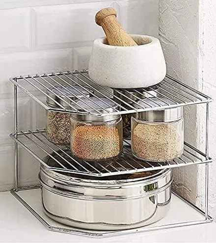 Maxtan Stainless Steel Kitchen Rack Tipsi 2-Tier Multipurpose Storage Rack for Corner Storage Basket(Pack of 1)