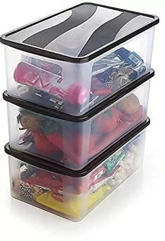 Radhe Krishna Polypropylene Plastic 3 Pieces Medium Size Multipurpose Solitaire Fridge Boxes (Pack of 3) Storage Basket(Pack of 3)