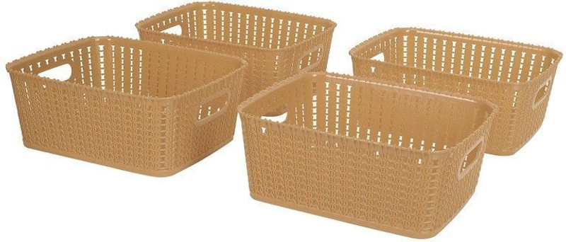 Cutting EDGE Plastic Set of 4 | Medium | Beige| Multipurpose Sturdy Woven Storage Baskets Storage Basket(Pack of 4)