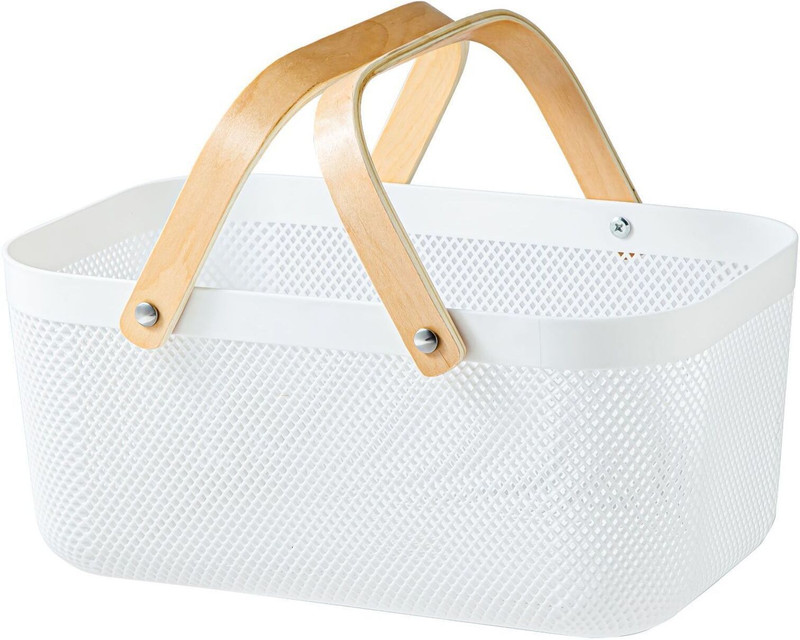 Stacpro Plastic Modern Mesh Organizer Box with Wooden Handle Storage Basket(Pack of 2)