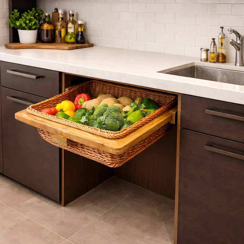 KVALIT Wooden Linea Storage Basket(Pack of 1)