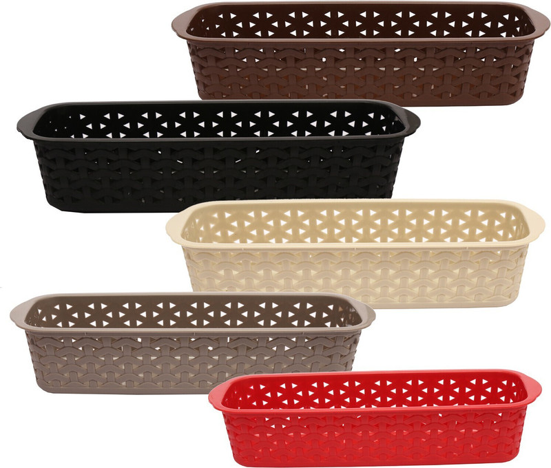 Jaypee Plus Plastic Rectangular Plastic Storage Basket Storage Basket(Pack of 5)