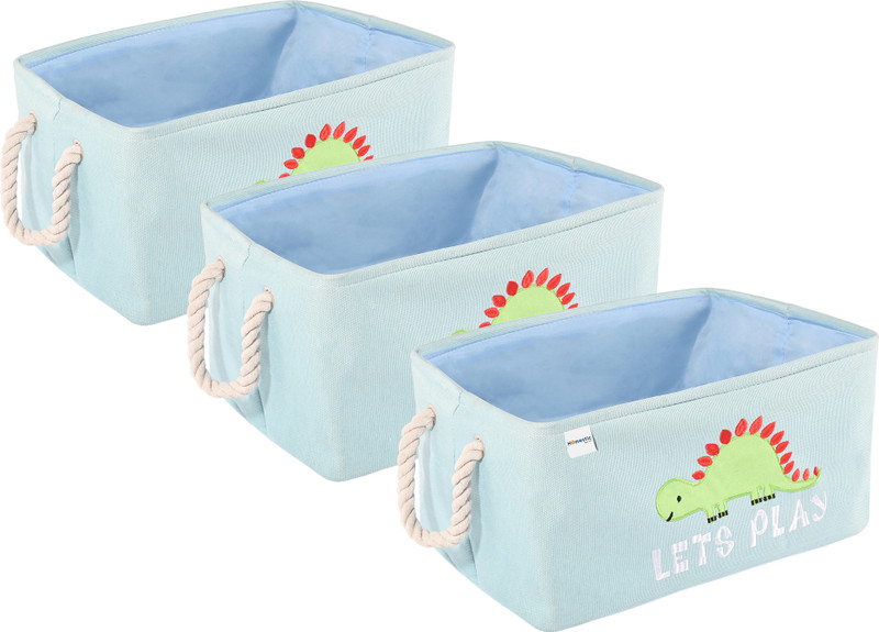 HOMESTIC Cotton, Jute Pack of 5 Storage Basket with Handle | GM-23-BLU | Dinosaur - Sky Blue Storage Basket(Pack of 5)