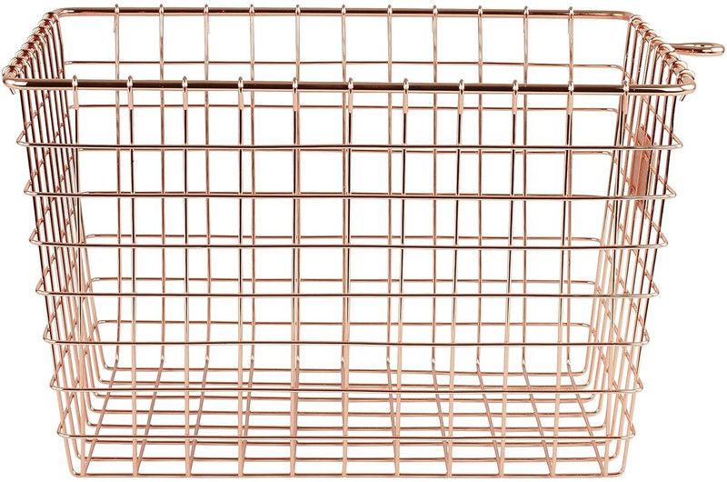 Shiv overseas Iron Rose Gold Wire Storage Basket Organizer with Label Holder Storage Basket(Pack of 1)