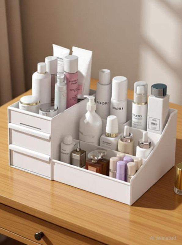 divinezon Plastic Makeup Storage For Vanity Desk Cosmetics Organizer Storage Basket(Pack of 1)