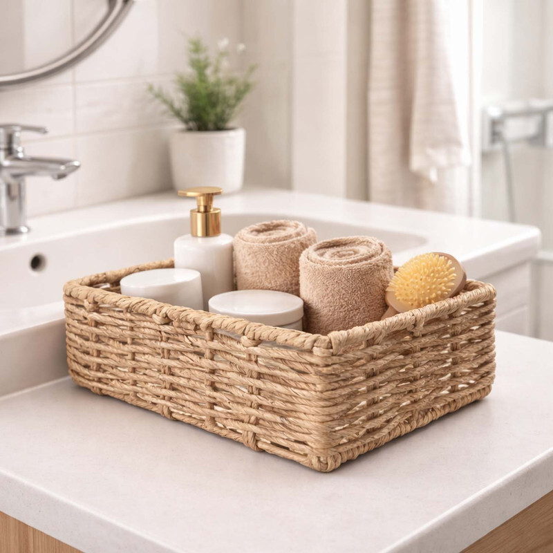 GO HOOKED Seagrass, Iron Handwoven Seagrass Storage Basket for Towels, Toiletries & Shelf 10 Inch Storage Basket(Pack of 1)