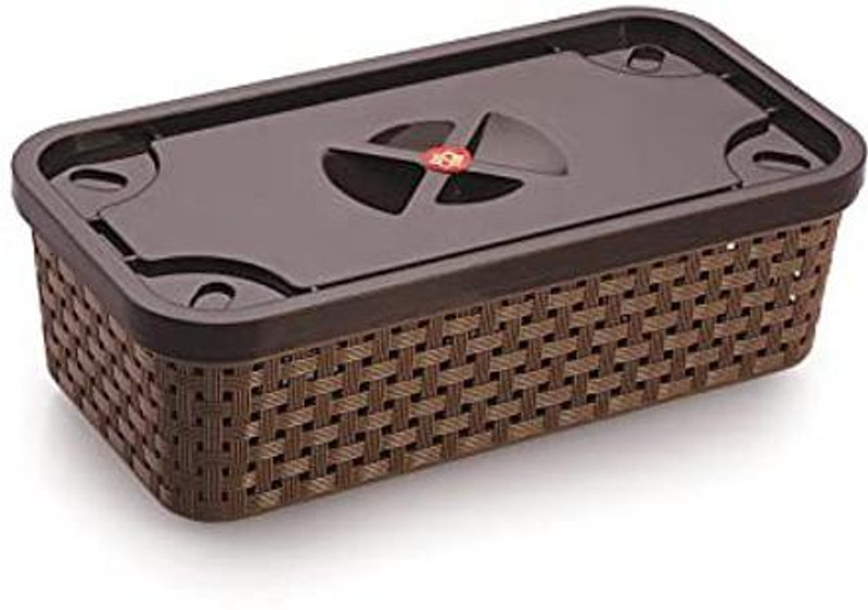 shivshakti enterprises Plastic 1 pc of storage basket with lid multipurpose use for kitchen (multicolor) Storage Basket(Pack of 1)