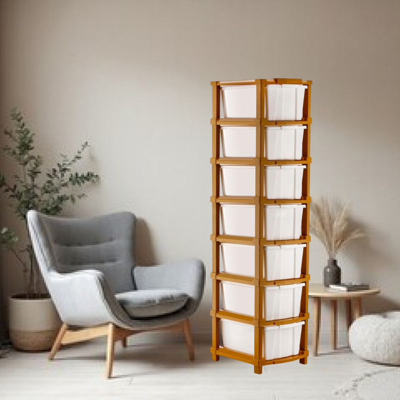 MAXTID Plastic 7 Layer White Compartments Kids & Home Plastic Free Standing Chest of Drawers Storage Basket(Pack of 7)
