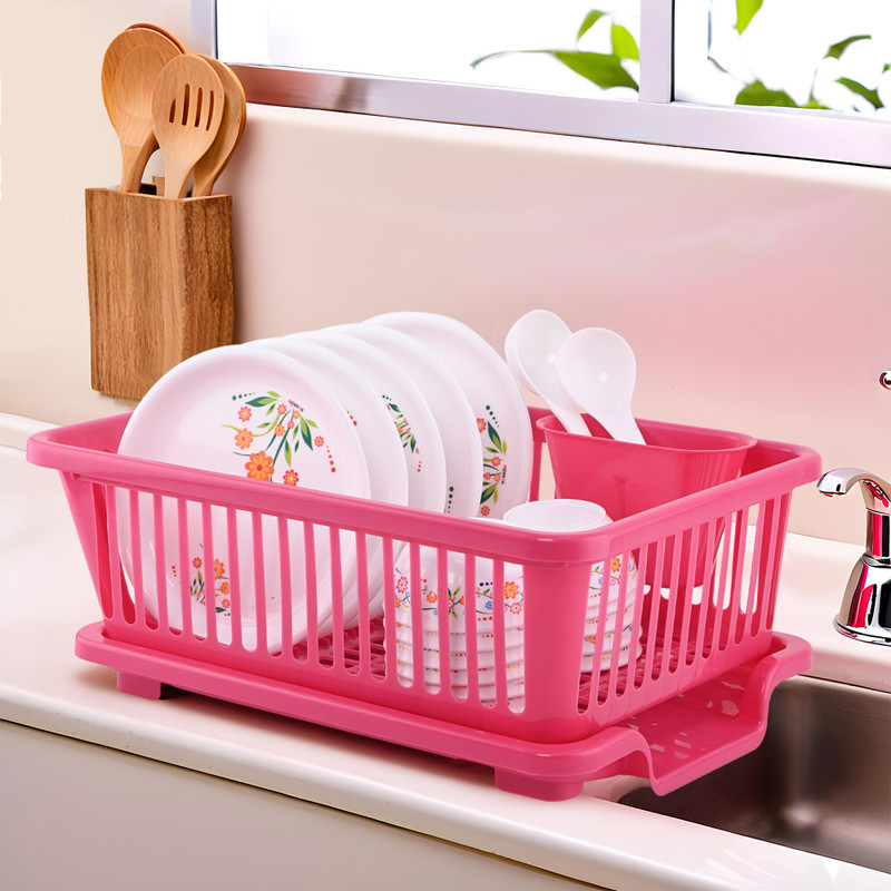 PRAGALBHI ENTERPRISE Plastic 3 in 1 Large Durable Plastic Dish Rack Washing Holder Basket Organizer Storage Basket(Pack of 1)