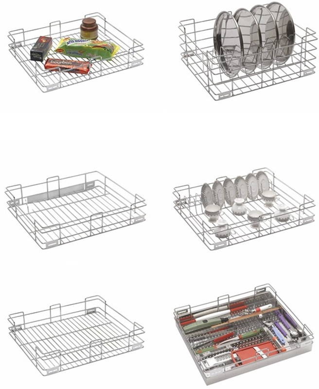 CEVENZA Stainless Steel Kitchen Basket Set Of 6, 17x20 Inch Plain Wired Drawer Stainless Steel Kitchen Trolley(DIY(Do-It-Yourself))