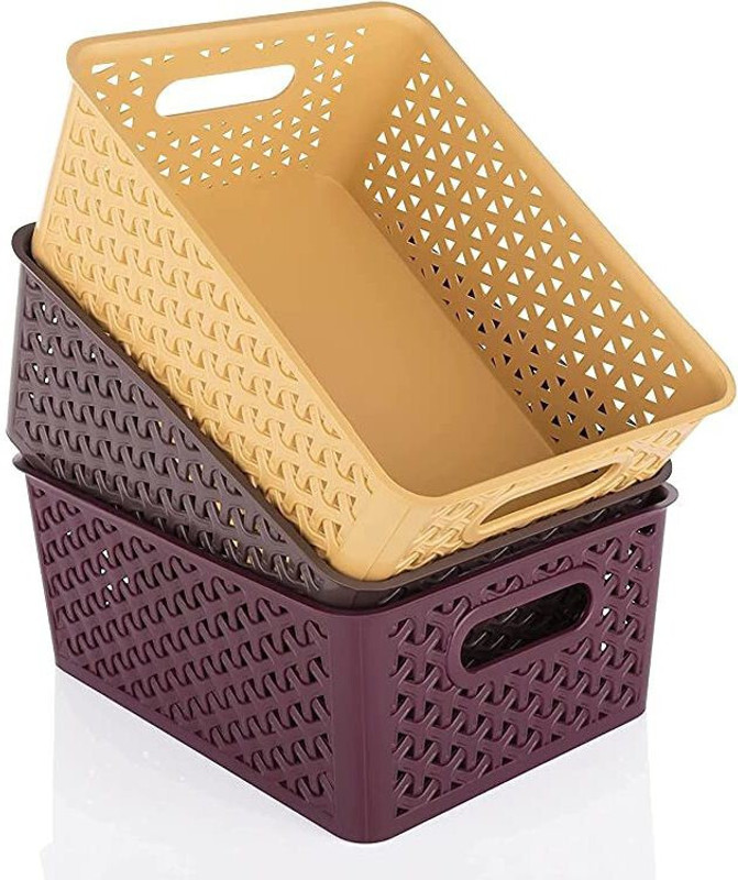 VR Plastic Plastic 3 Pieces Medium Size Multipurpose Solitaire Storage Basket (Pack of 3) Storage Basket(Pack of 3)