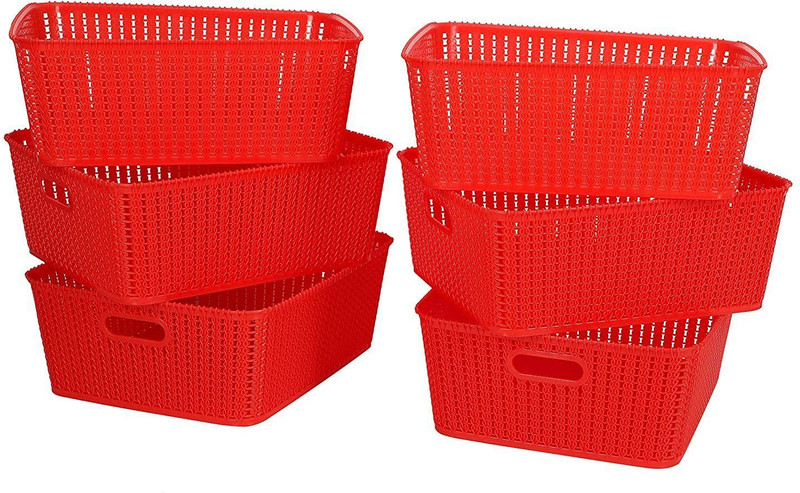 Cutting EDGE Plastic Set of 6 | Large | Red | Multipurpose Sturdy Woven Storage Baskets Organiser for Kitchen | Office | Stationery | Cosmetics | Accessories Baskets Storage Basket(Pack of 6)