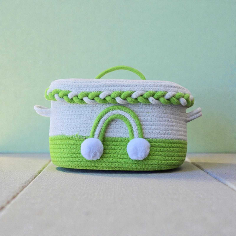 AmbaEnterprises Cotton Blush Pink Rainbow Lid Storage Basket – Cotton Rope Organizer (10x6x6 inch) Storage Basket(Pack of 1)