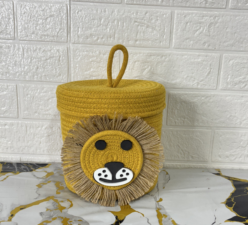 Msstextile Cotton yellow lion jute basket-7×7 inches Storage Basket(Pack of 1)