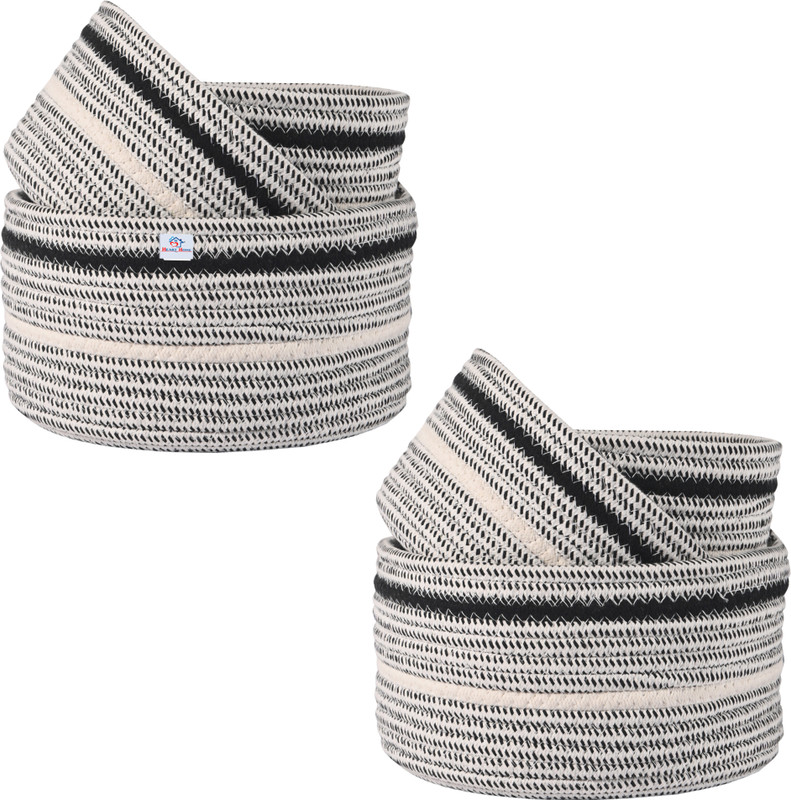 Heart Home Cotton (Set of 15) Aesthetic Rope Basket for Storage | GM-29-GRY | Grey + White Storage Basket(Pack of 15)