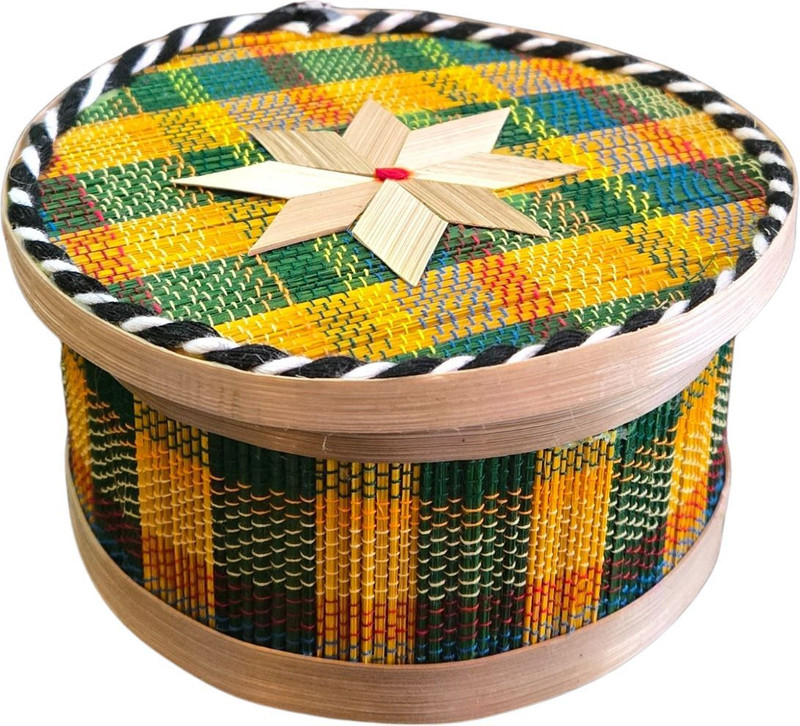BHARTIYE PRODUCTS Bamboo Yellow Green Texture Storage Basket(Pack of 1)