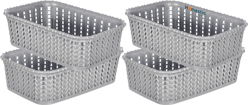 HOMESTIC Plastic Multiuses Small M 15 Plastic Tray/Basket/Organizer Pack of 4 (Grey) Storage Basket(Pack of 4)