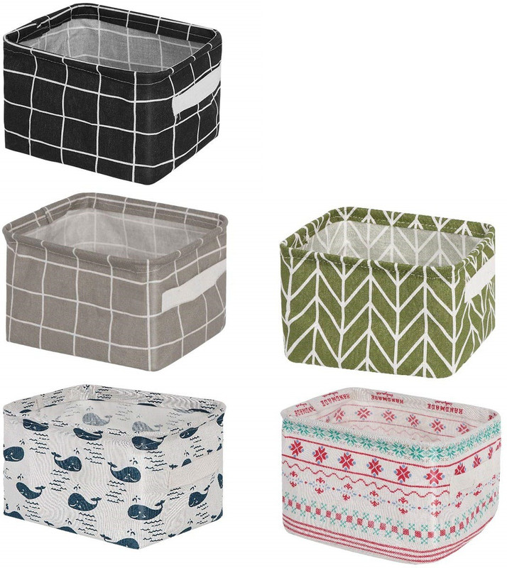 XAMILE Cotton 5 Small Canvas Storage Bins Mini Foldable Storage Basket Storage Basket(Pack of 5)
