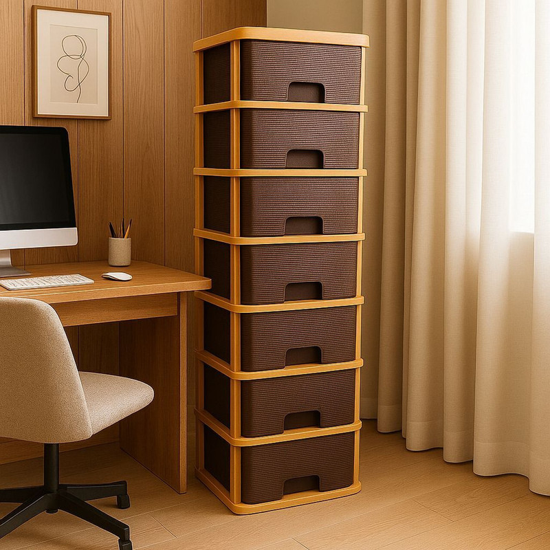 Surety for Safety 7 layer Brown Nakoda Plastic Storage Chest of Drawers Large Stomo Box Drawer Divider(Plastic)