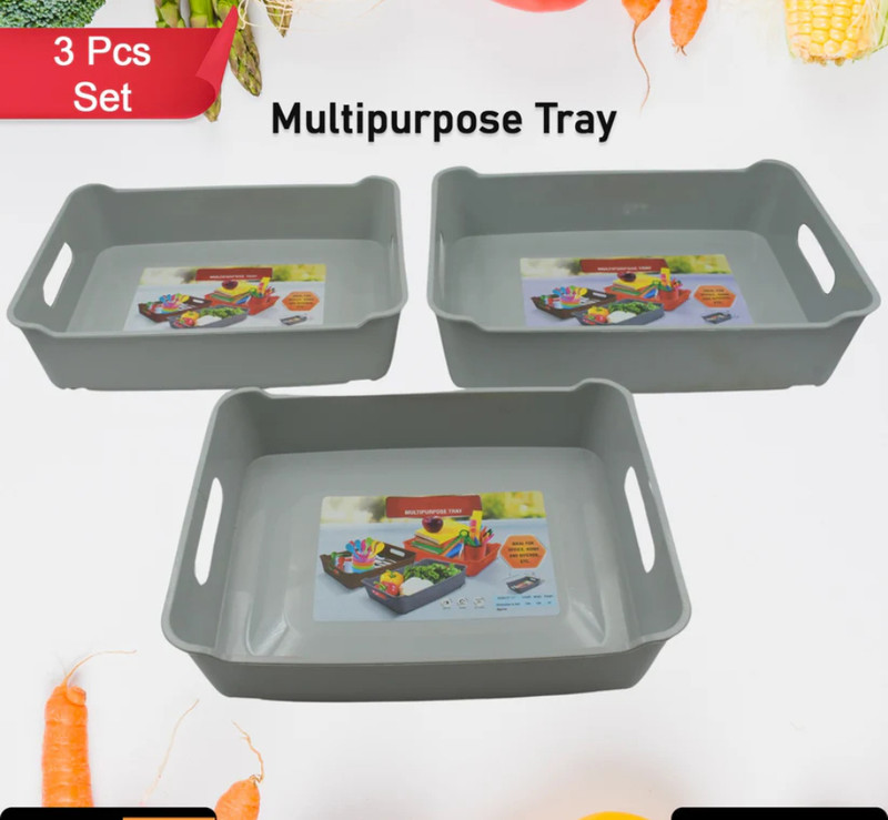MayRen Collections Plastic Multi Purpose Tray, Cosmetics, Stationary Set of 3 Storage Basket(Pack of 3)