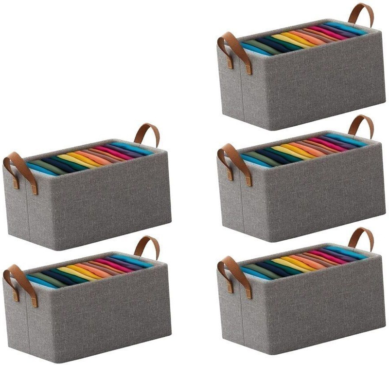 PEGLITZ Stainless Steel 26L Wardrobe Storage Organizer Box For Shirts,Saree,Pents,Toys,Clothes Storage Basket(Pack of 5)