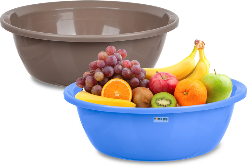 Heart Home Plastic Multipurpose Storage Basket for office & Home|12 LTR|Pack of 2|Blue & Brown Storage Basket(Pack of 2)