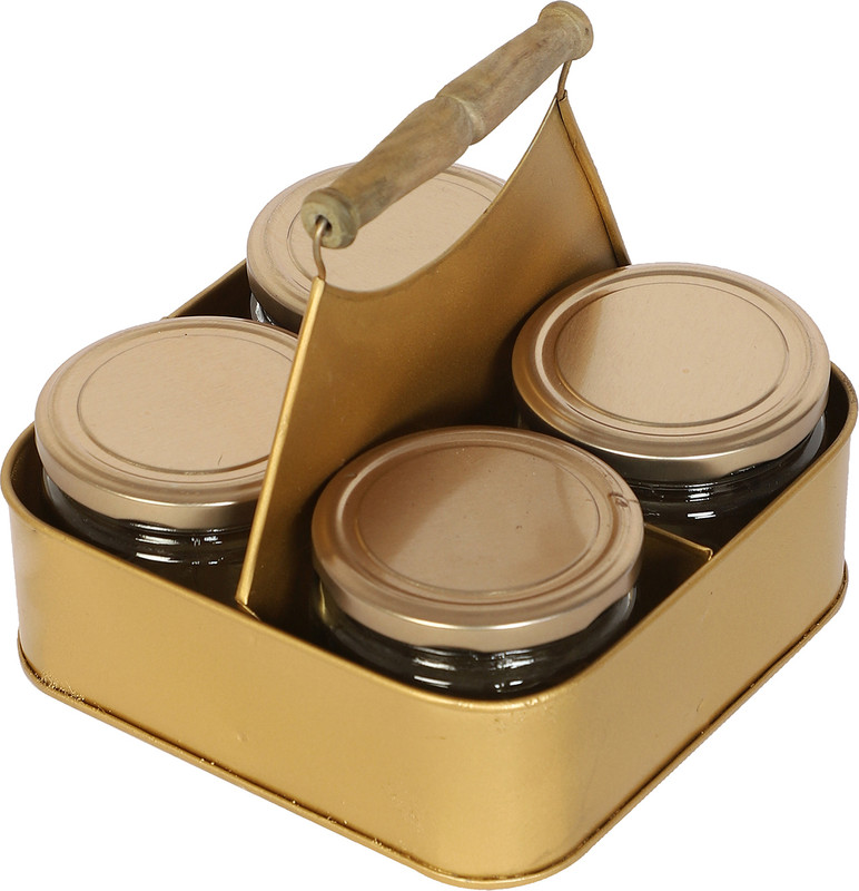 Amaya Decors Iron, Gold Plated Metal Basket With 4 Glass Jars Storage Basket(Pack of 1)