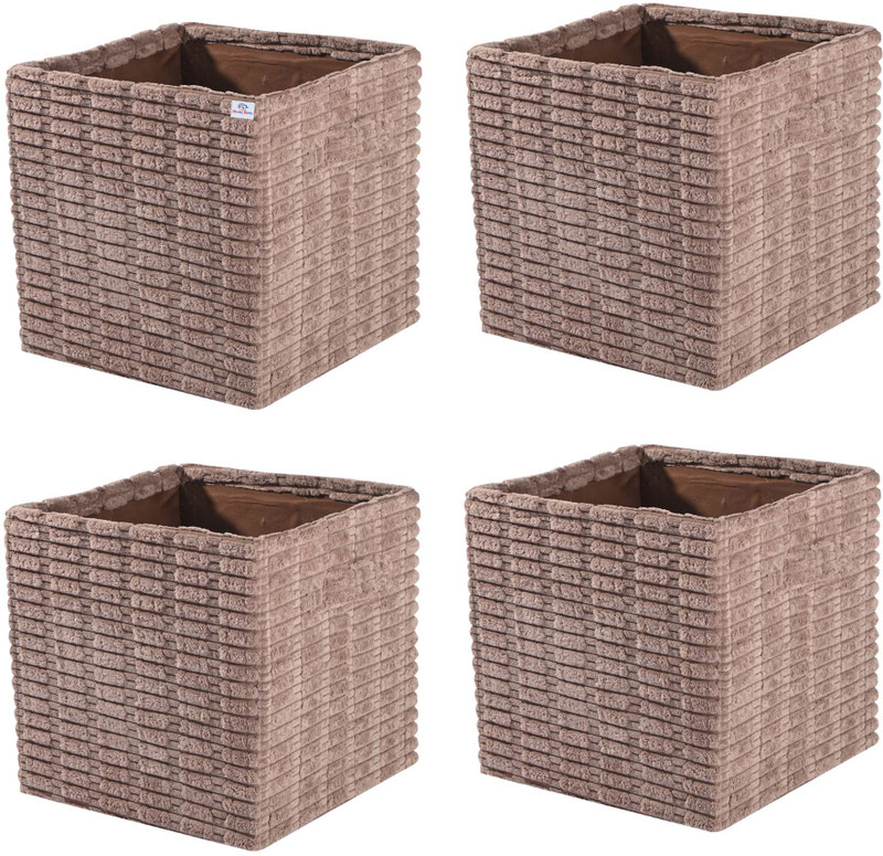 Heart Home Silk, Paper Pack of 4 27 L Storage Box for Clothes with Carry Handle | GM-14-TAN | Tan Storage Basket(Pack of 4)