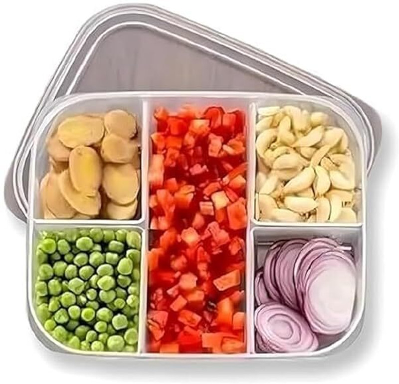 COFP Plastic 5 Compartment Fridge Storage Container With Lid Multipurpose Organizer Box. Storage Basket(Pack of 1)