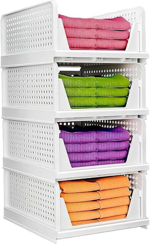 Qshare Plastic Shelf Organizers Multipurpose Clothes Box for Wardrobe Storage Basket(Pack of 4)