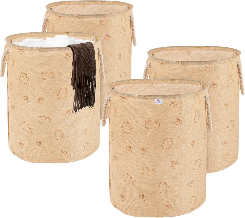 Heart Home Polypropylene, Jute Pack of 4 Multipurpose 43 Ltr Foldable Washing Clothes Basket| GM-19-KH | Khaki Storage Basket(Pack of 4)