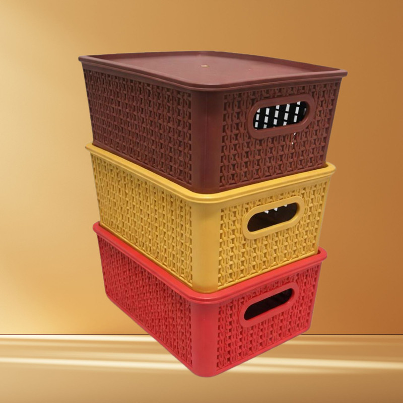 ABHAY Plastic Plastic Storage Baskets for Shelves Stackable Plastic Storage Basket(Pack of 3)