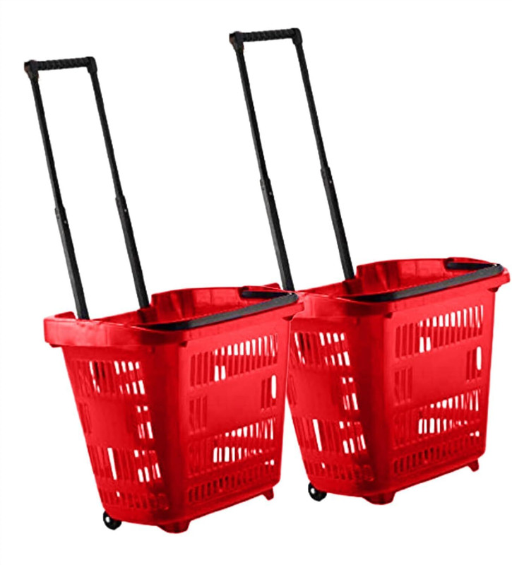 mahira Plastic hopping Trolleys with Handle 31 LTR - Red Color 46x34.6x40 CM Storage Basket(Pack of 2)