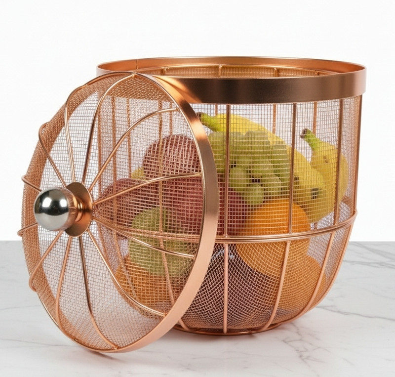 MUEZZA Iron Premium Rose Gold Metal Mesh Home Kitchen | Large 3 KG Capacity Fruits Storage Basket(Pack of 1)