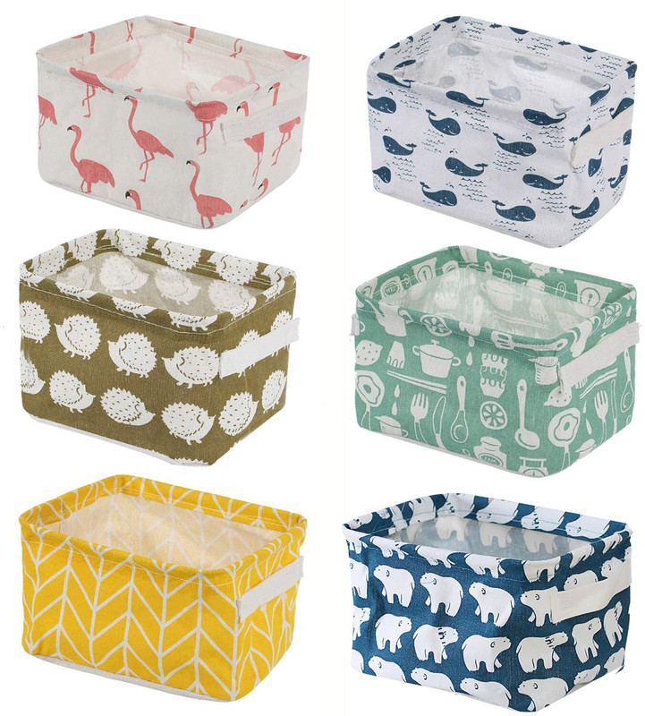Grilazza Cotton Mini Canvas Storage Bins Collapsible Home Decor Organizer Basket with Handle Storage Basket(Pack of 4)