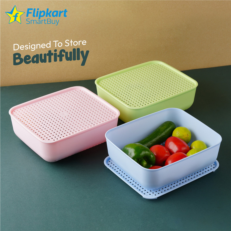 Flipkart SmartBuy Plastic Multipurpose Perforated Basket for Kitchen, Makeup, Bathroom & Home Storage Basket(Pack of 4)