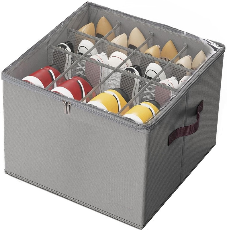 Inditradition Cotton Foldable Shoe Organizer Box For Wardrobe & Closet | Fabric Material, With Zipper Storage Basket(Pack of 1)