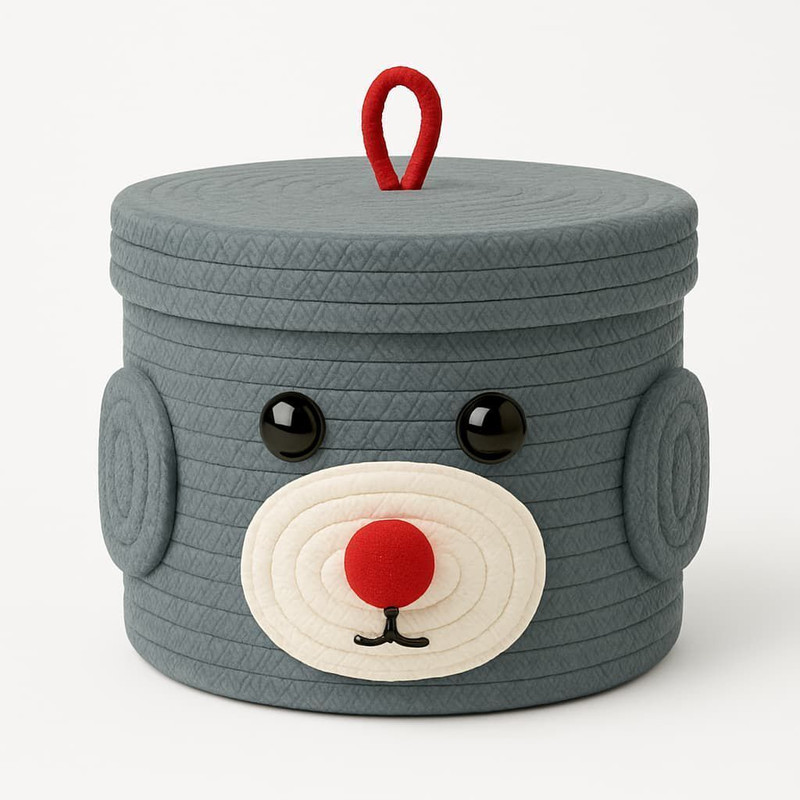 DYARCHY Cotton GHATIN Cute Bear Face Soft Fabric Storage Box with Lid Storage Basket(Pack of 1)